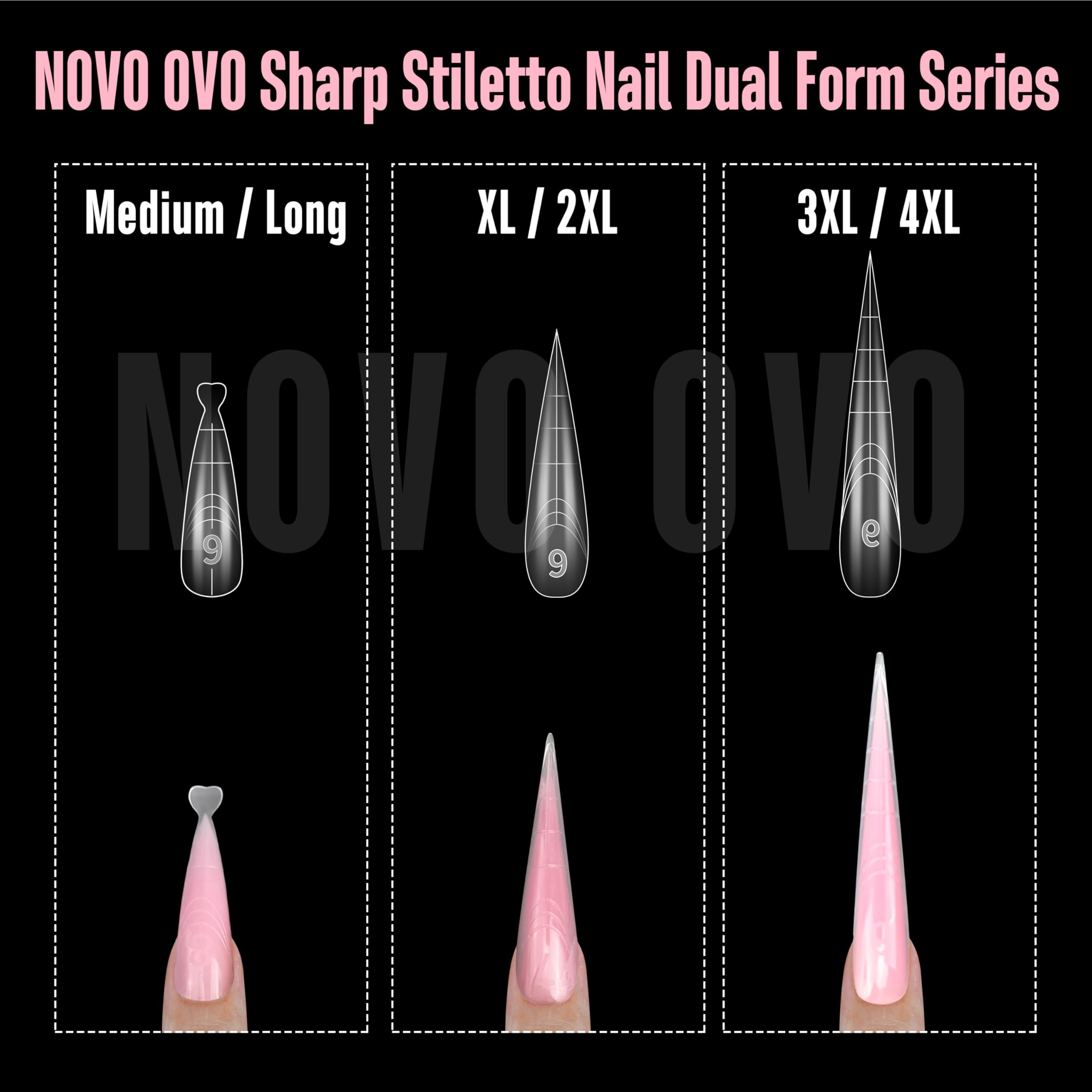 NOVO OVO Extra Long XXL - Confezione da 280 stampi per manicure fai da te, in acrilico riutilizzabile