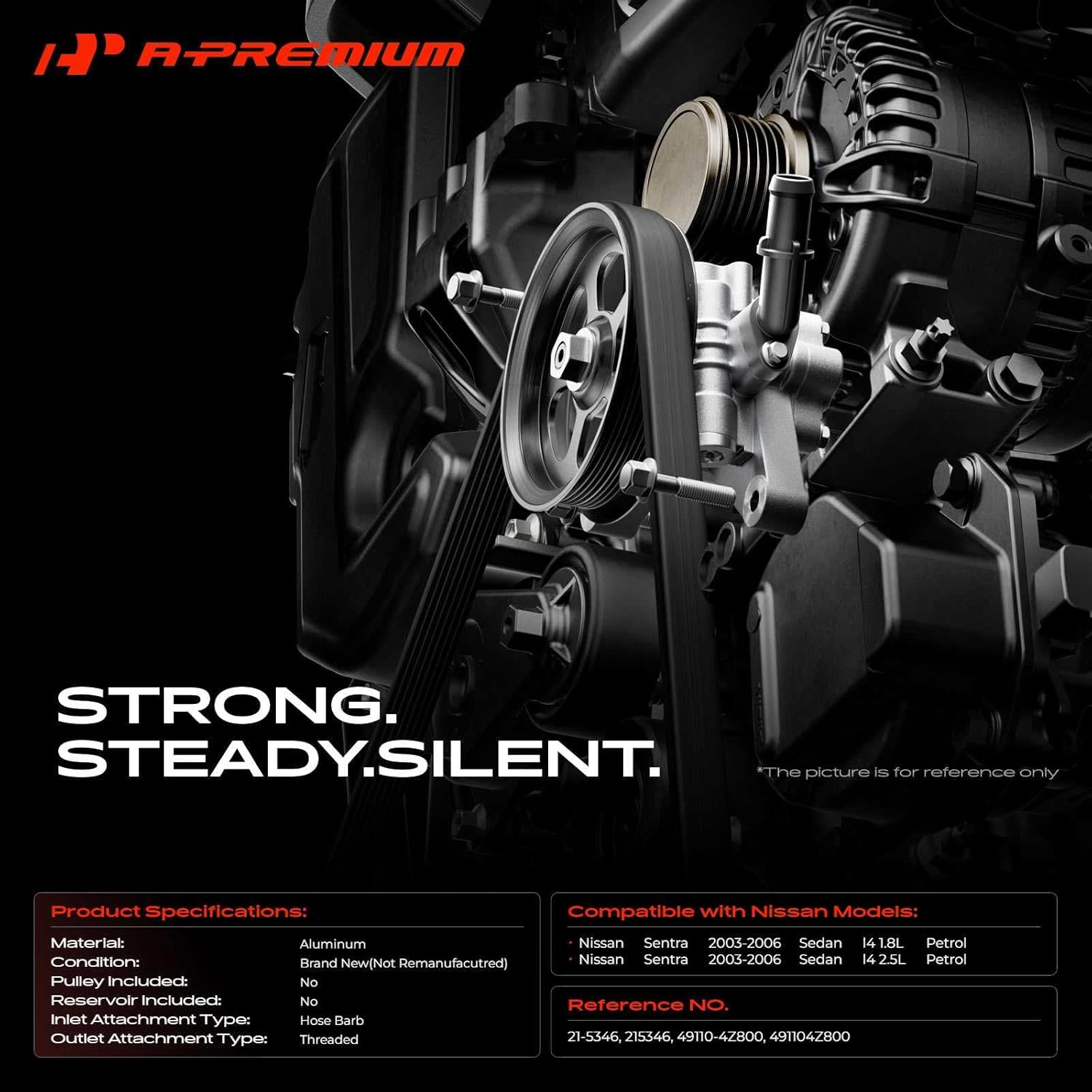 A-Premium Power Steering Pump, Compatible with Nissan Sentra 2003 2004 2005 2006, 1.8L 2.5L, Replace # 491104Z800