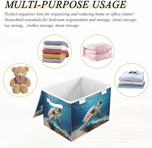 Miniatura 7 de Kigai Cesta de almacenamiento submarina con tapas y asa cubo de almacenamiento grande plegable para estantes armario dormitorio sala de estar 165 x