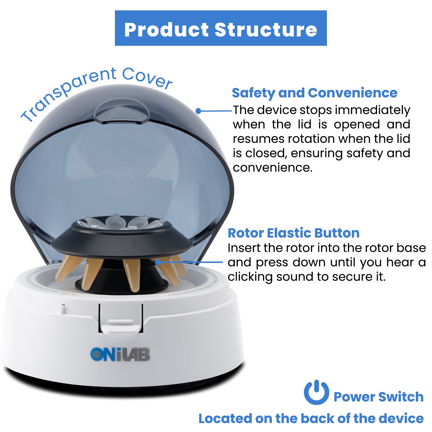 ONiLAB's Scientific Mini Centrifuge 7000RPM, 2680 x g RCF, Lab Benchtop Centrifuge with 2 Rotors for 8 x 0.2/0.5/1.5/2.0ml and 0.2mL×32 PCR Strips, Low Noise≤45dB, 100-240V Q