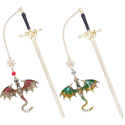 Berirexrion Dragon Sword Metal Bookmarks - 2 PCs Fantasy Book Marks Gifts for Reading Cool Red Green Page Makers Merch for Men Boys Kids Novel Fans Lovers Readers Bookish Birthday School Accessories