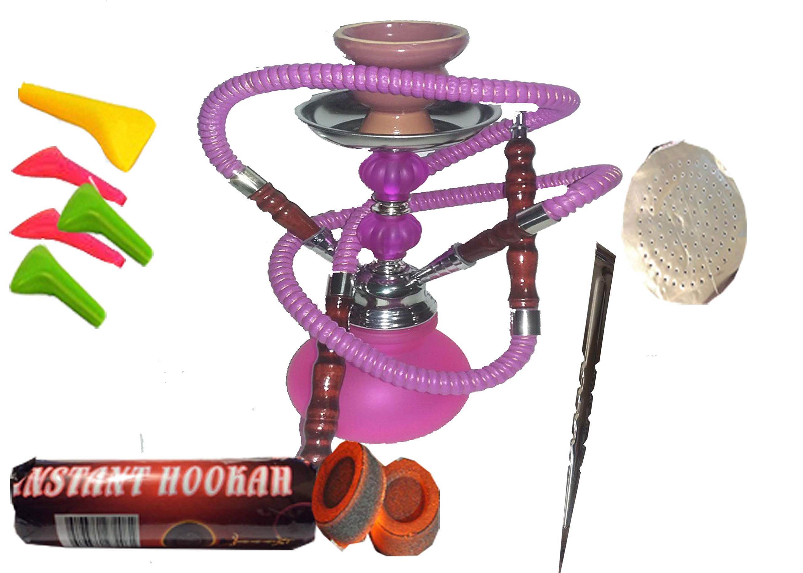2 Hose Hookah Neon 12 Height Cute Shape Comes with Instant Charcoal roll 5 Mouth Tips 25 foil