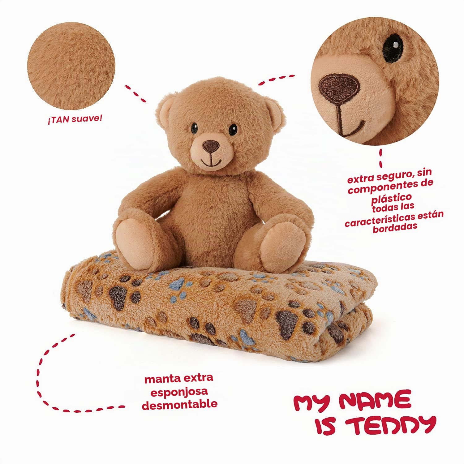 PERLETTI Manta Bebé Suave y Cálida con Osito de Peluche - Muselina para Niño y Niña 0 1 2 3 Años Colorida con Lazo - Doudou para Niños Niñas Marrón con Muñeco y Estampados - 120x80 cm (Oso)