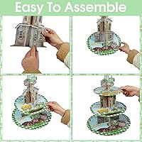 Vista 10 de Soporte de 3 niveles para cupcakes con temática de autos de carreras, decoración de fiesta de cumpleaños, soporte redondo de cartón para cupcakes