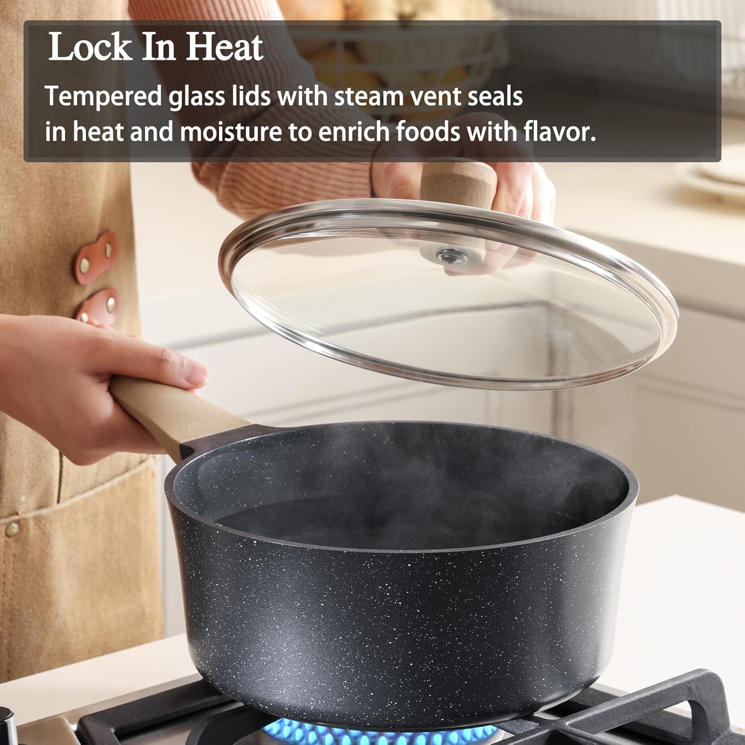 Nonstick Saucepan with Lid, 2 Quart German Greblon Ceramic Sauce Pan, Non Toxic Sauce Pot with Cover for Multipurpose Use, PTFE, PFOA & PFAS Free, Induction Compatible. - Image 6