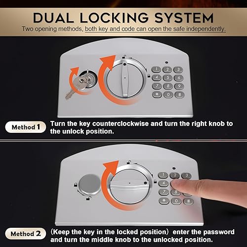Miniatura 4 de Dalmbox Caja fuerte de metal portátil con bloqueo de código digital, almacenamiento resistente al fuego para documentos, caja fuerte ignífuga,