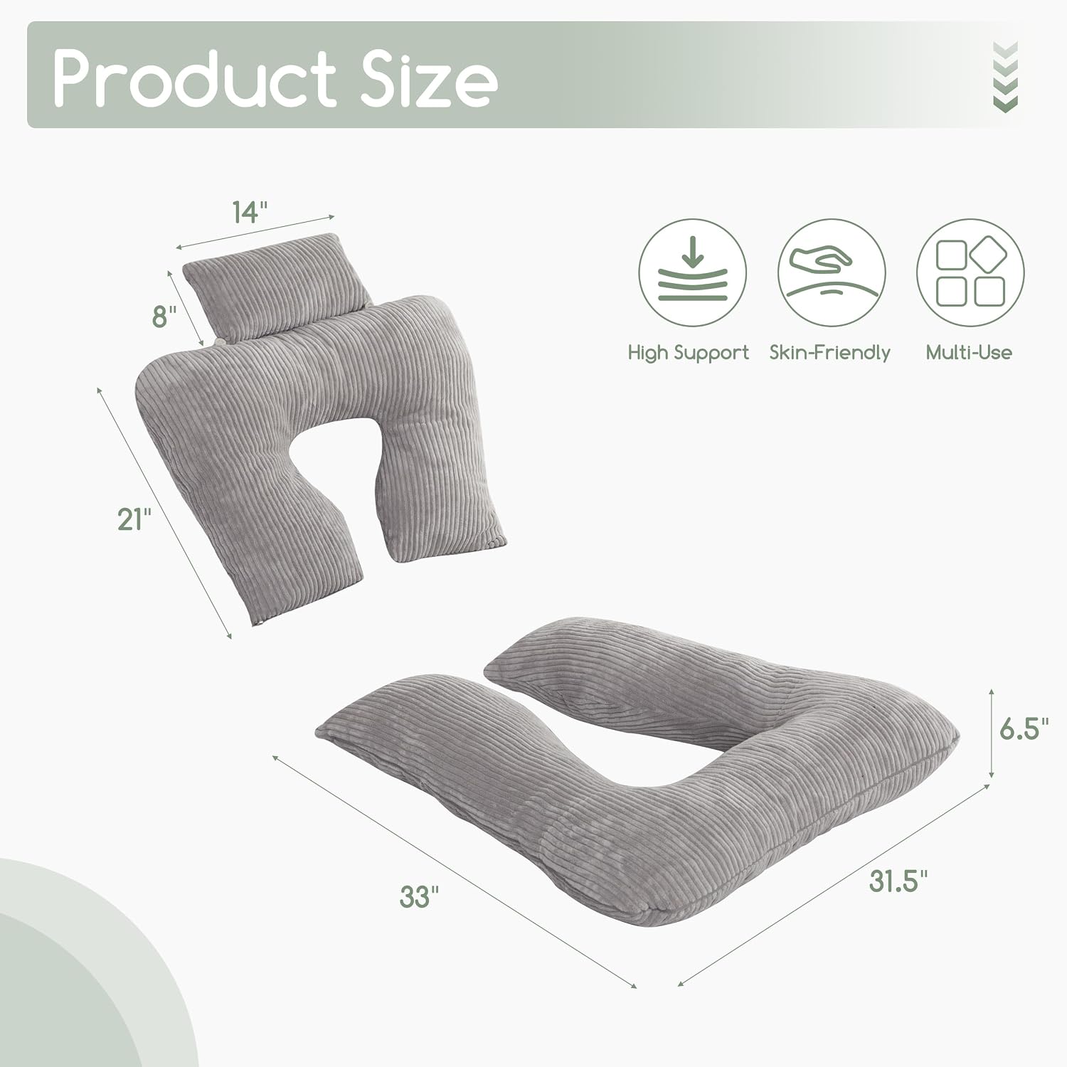 HIGOGOGO Reading Pillow, Back Pillow for Sitting in Bed and Couch, Gaming Pillow for Adults, Sit Up Support for Bed, Grey