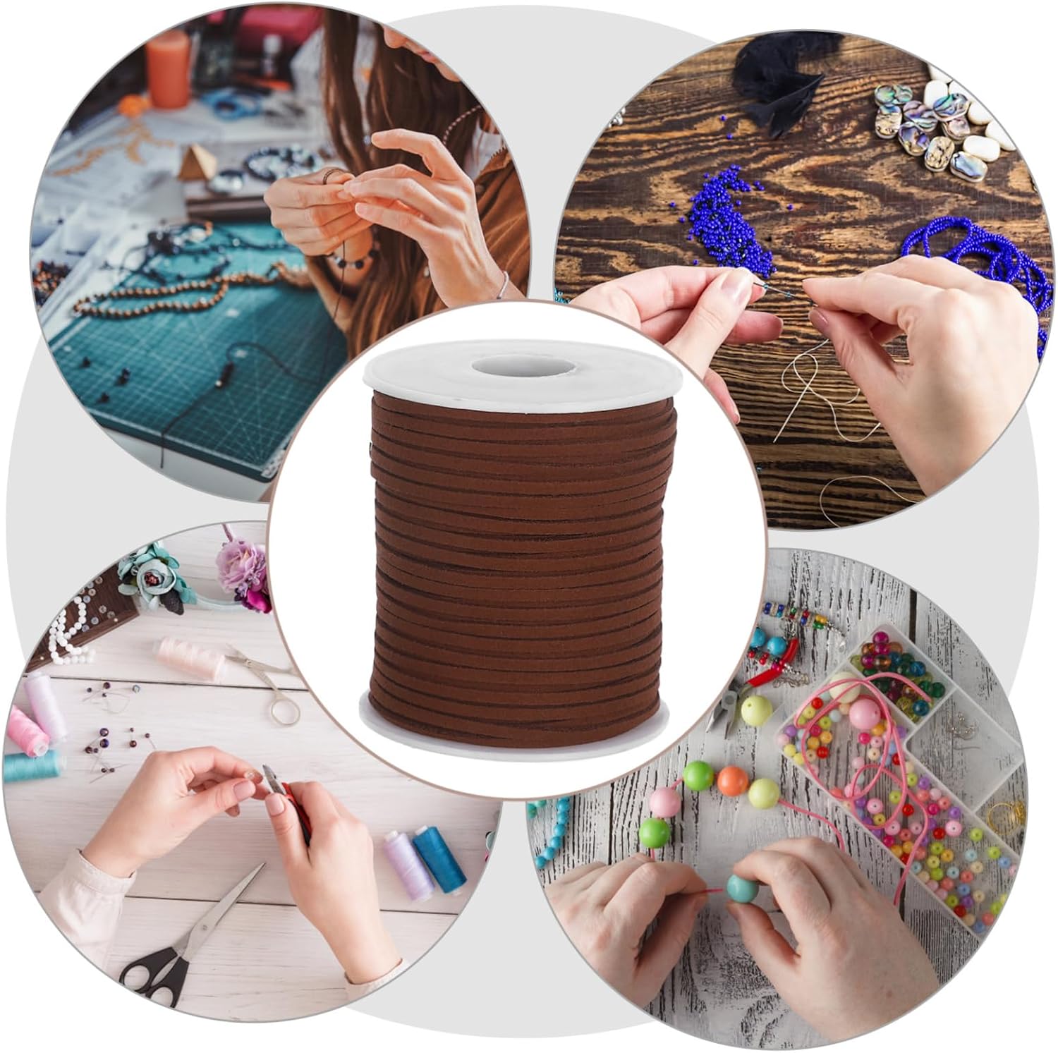 TEHAUX 1 Roll Faux Suede Cord String Yards for DIY Crafts Flat Leather Ribbon for Bracelet Necklace and Bowknot Making Supplies Easy to Cut and Knot Artisan Quality
