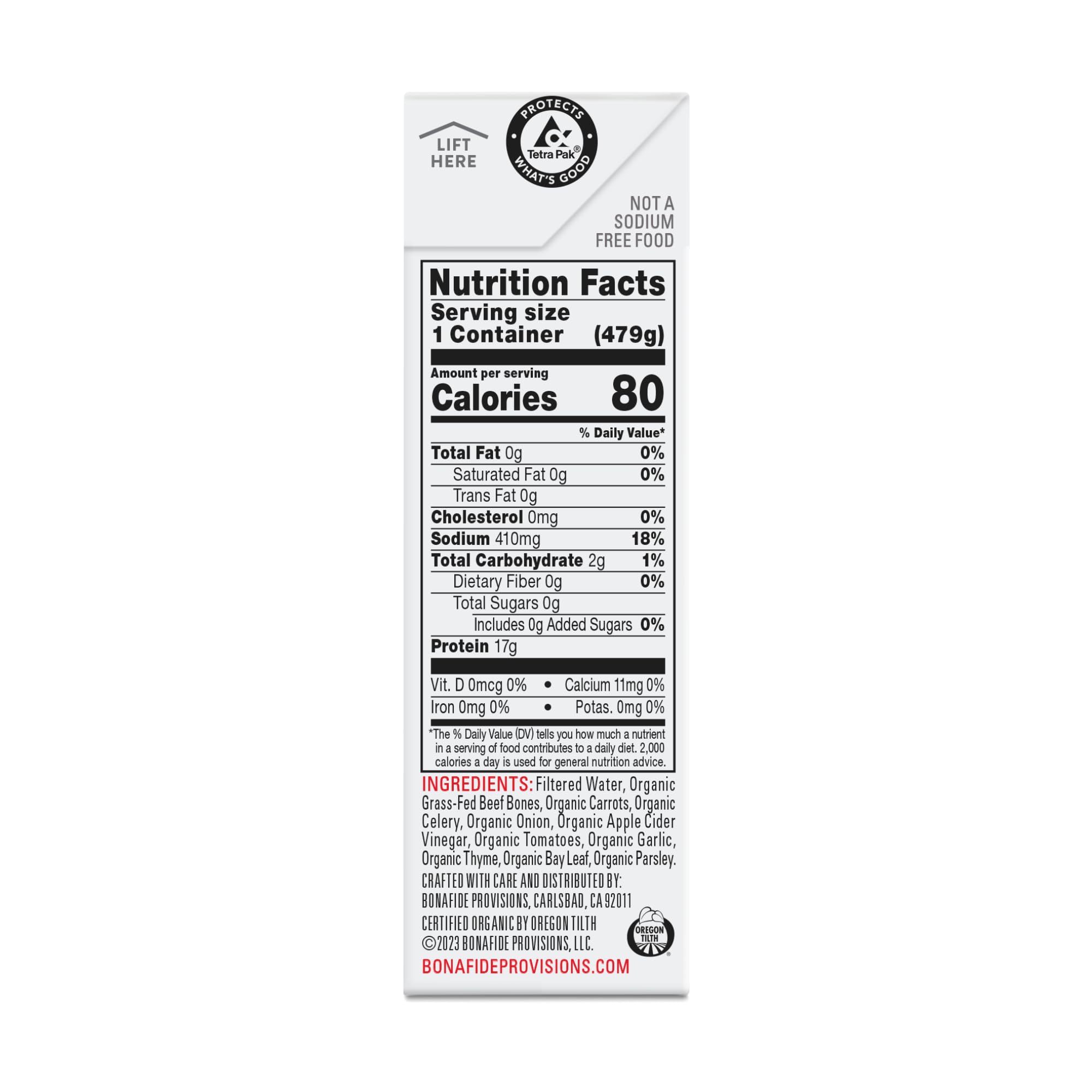 Bonafide Provisions Fresh Organic Beef Bone Broth - No Salt Added, 16.9oz - 6 Pack