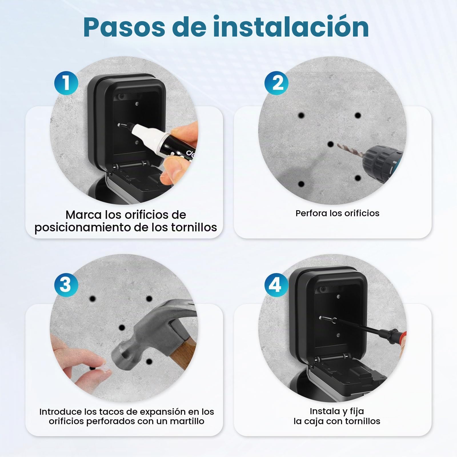 Caja de Seguridad para Llaves con código numérico, caja para llaves inteligente Bluetooth montada en la pared, impermeable Grande Cajetin Llaves,Caja Fuerte para Llaves para casa,garaje,apartamento