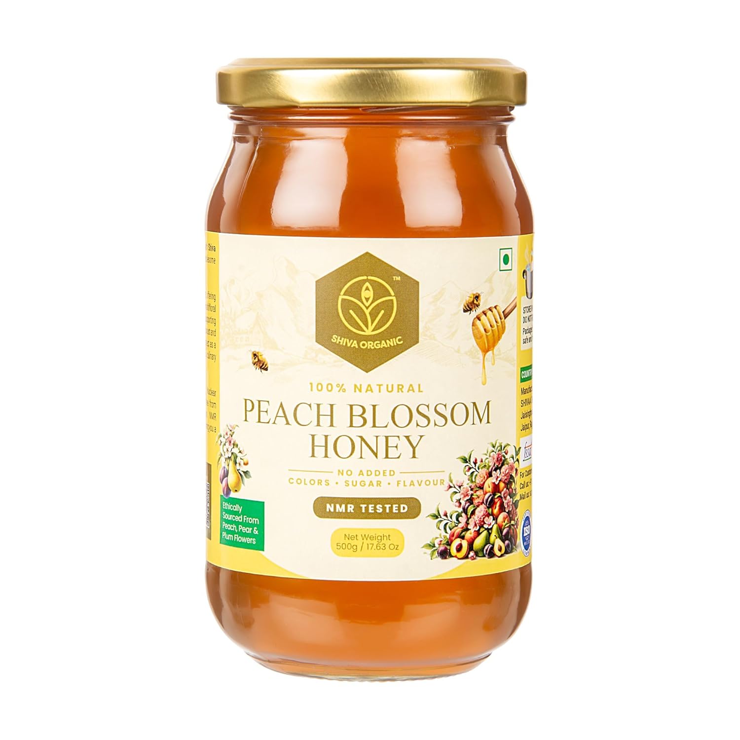 Shiva Organic's Peach Blossom Honey - Pure, Raw, Unfiltered (17.63 Ounces (500g), Peach Blossom Honey)