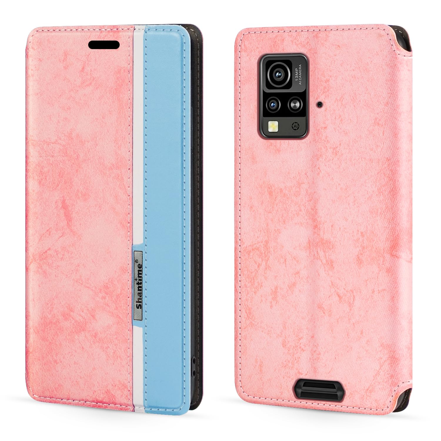 Custodia Blackview BV4800 Pro In Pelle PU Bicolore Blu Con Chiusura Magnetica E Portafoglio - 4
