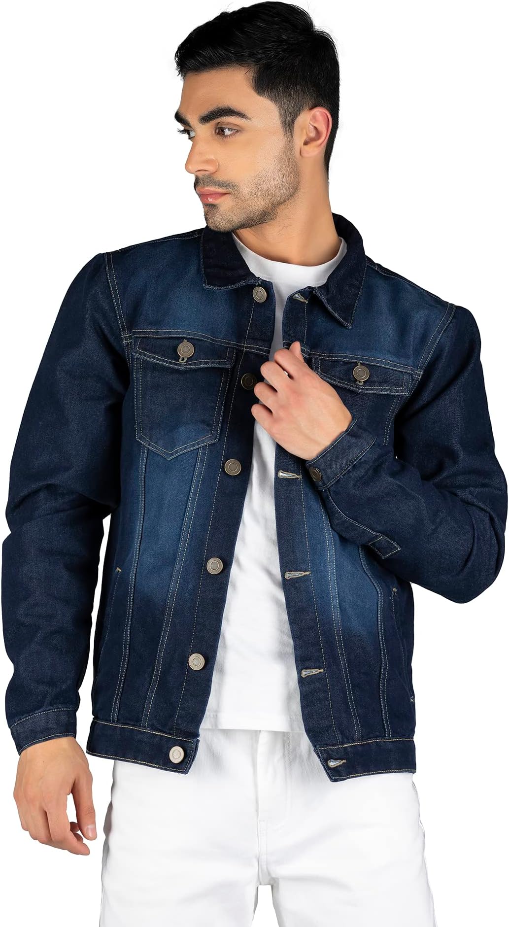 Dennis LingoMen's Regular Fit Long Sleeve Button Down Panel Denim Jacket