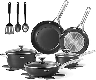 BEZIA Induction Pots Set 15-Piece Ceramic Pots and Pans Set with Lid, Non-Stick Pot Set and Pan Set, Cooking Pot Set, Cookware Set for All Types of Cookers, PFAS-Free, Easy to Clean