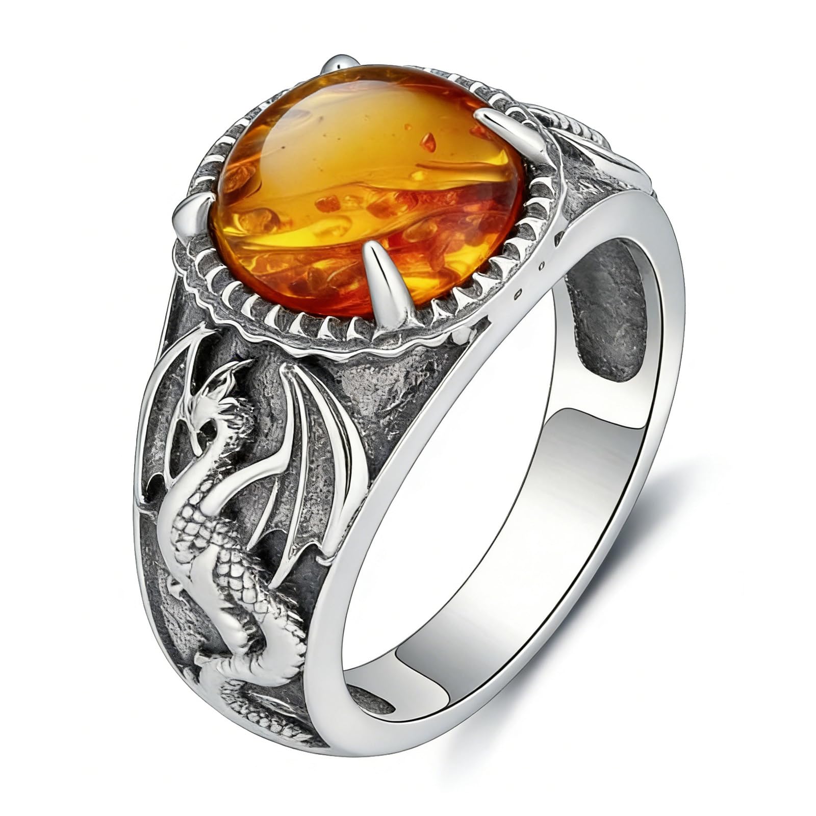 Men's 925 Sterling Silver Winged Dragon Ring, Mythical Gothic Statement Band for Men Sizes 6-15