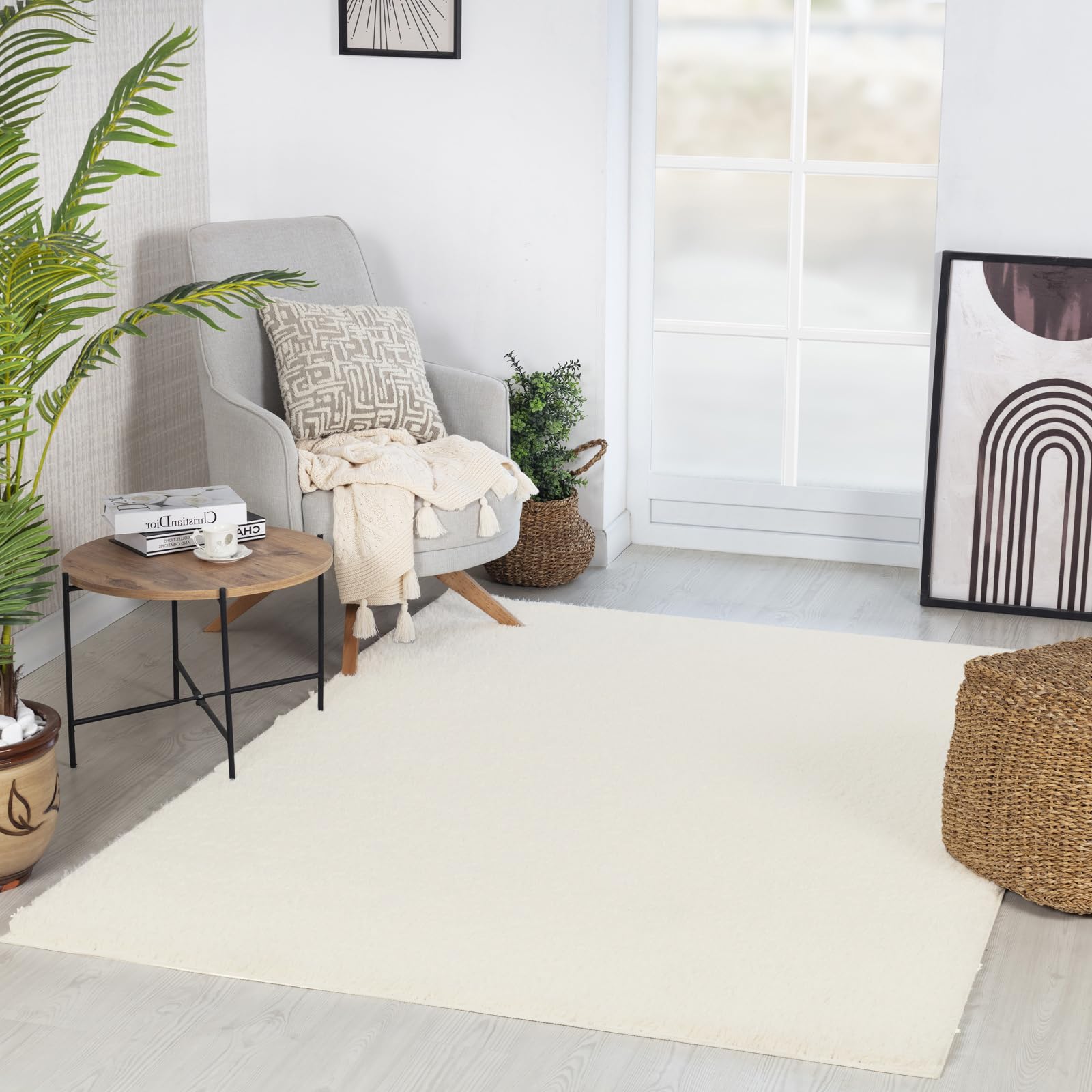Livabliss Soso Shaggy Carpet 200x275 cm, Soft Plush Thick Pile for Living Room & Bedroom, Neutral Berber Boho Design, Easy Care, White