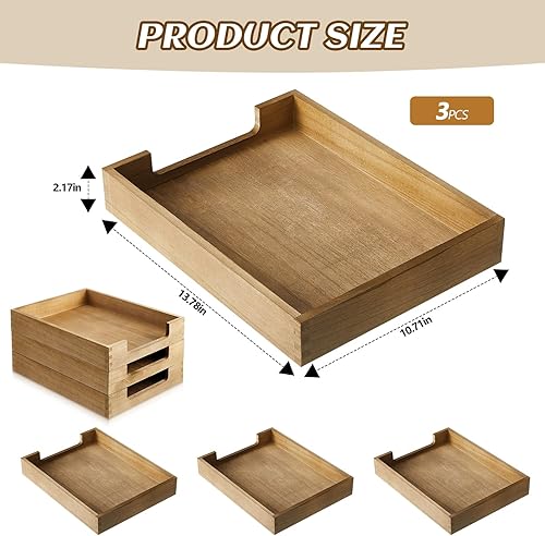 Miniatura 3 de Fulmoon Bandeja apilable de madera para cartas, tamaño A4, organizador de documentos de oficina de madera, carpeta de archivos de correo de