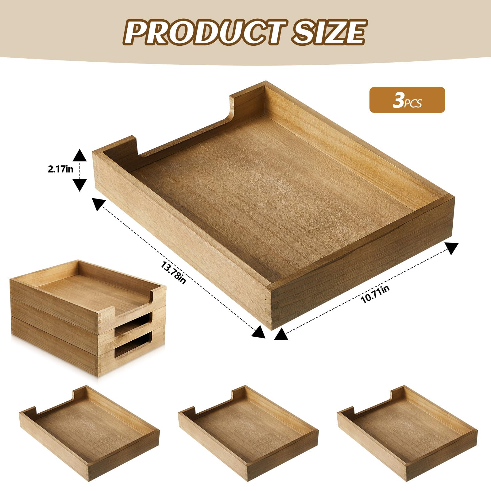 Fulmoon 3 Stück Holz Briefablage Briefablage Papierablage Organizer für Schreibtisch Desktop Mail Tray Holz Papier Organizer für Aktenordner Dokument Zeitschrift Aufbewahrung Büro