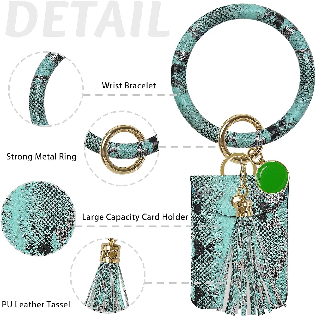 SHANSHUI Keychain Bracelet, Wristlet Circle Key Ring Bangle Card Pocket for Women