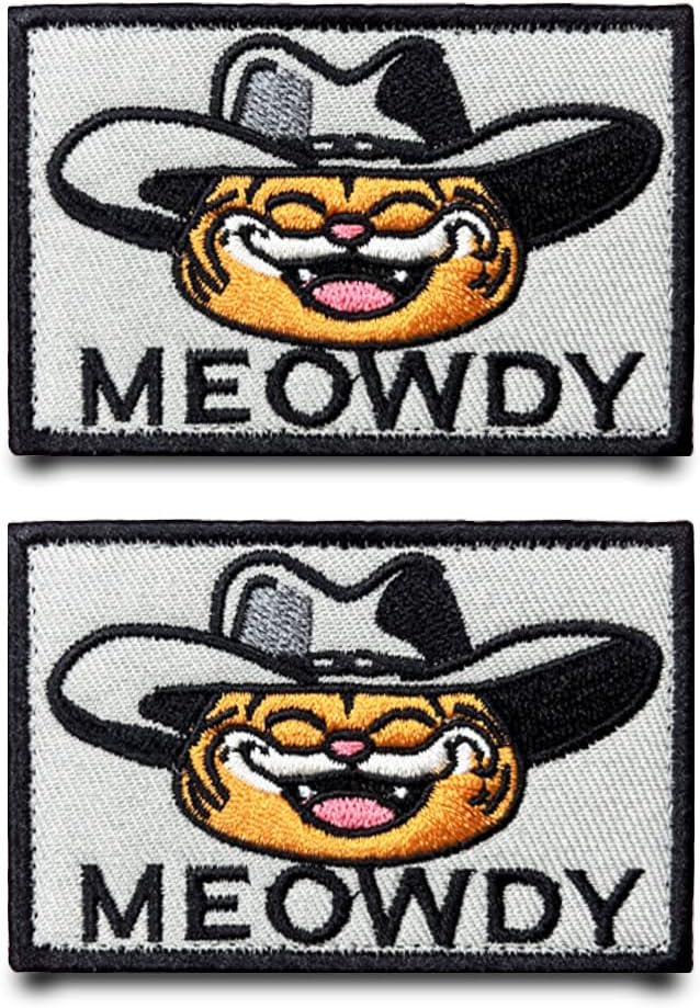 2 Pcs Funny Meow-dy Patches Cat Cowboy Embroidery Armband Hook & Loop Fastener Cute Patch Cat Meme Tactics Military Applique Humorous Decorative Accessories for Clothing,Backpack,Jacket,Hats,Vests