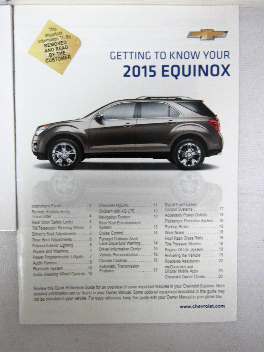 Quick Reference Guide page from the 2015 Chevrolet Equinox Owner's Manual