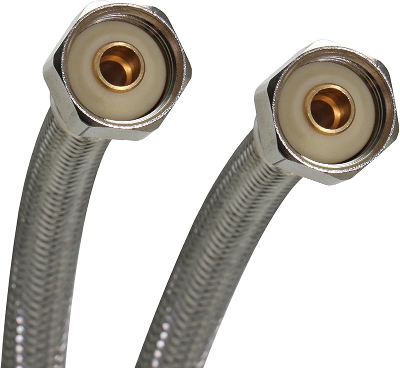Fluidmaster B4F09U Faucet Connector With Size Adaptors, Braided Stainless Steel - 3/8 Compression, 7/16 Compression, 1/2 Compression, or 1/2 F.I.P Thread x 1/2 F.I.P. Thread, 9-Inch Length