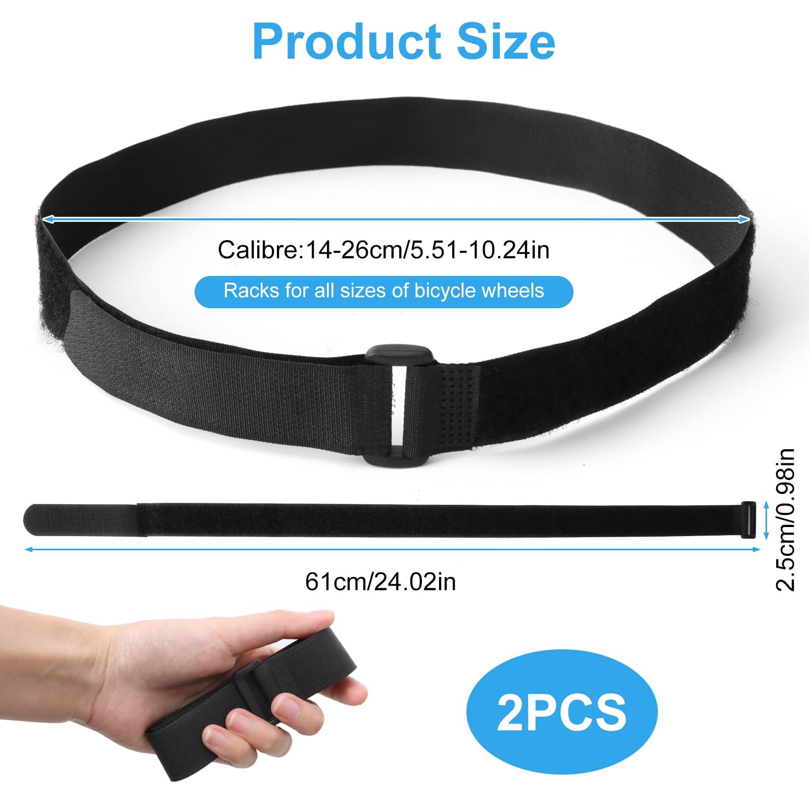 2PCS Sangles de Porte-Vélos Sangle de Stabilisateur de Vélo Réglables Strape Cinche Rechaple Sangles Auto-Adhésives pour Fixer et Attacher Les Vélos le Transport et le Stockage (60 cm x 2,5 cm)
