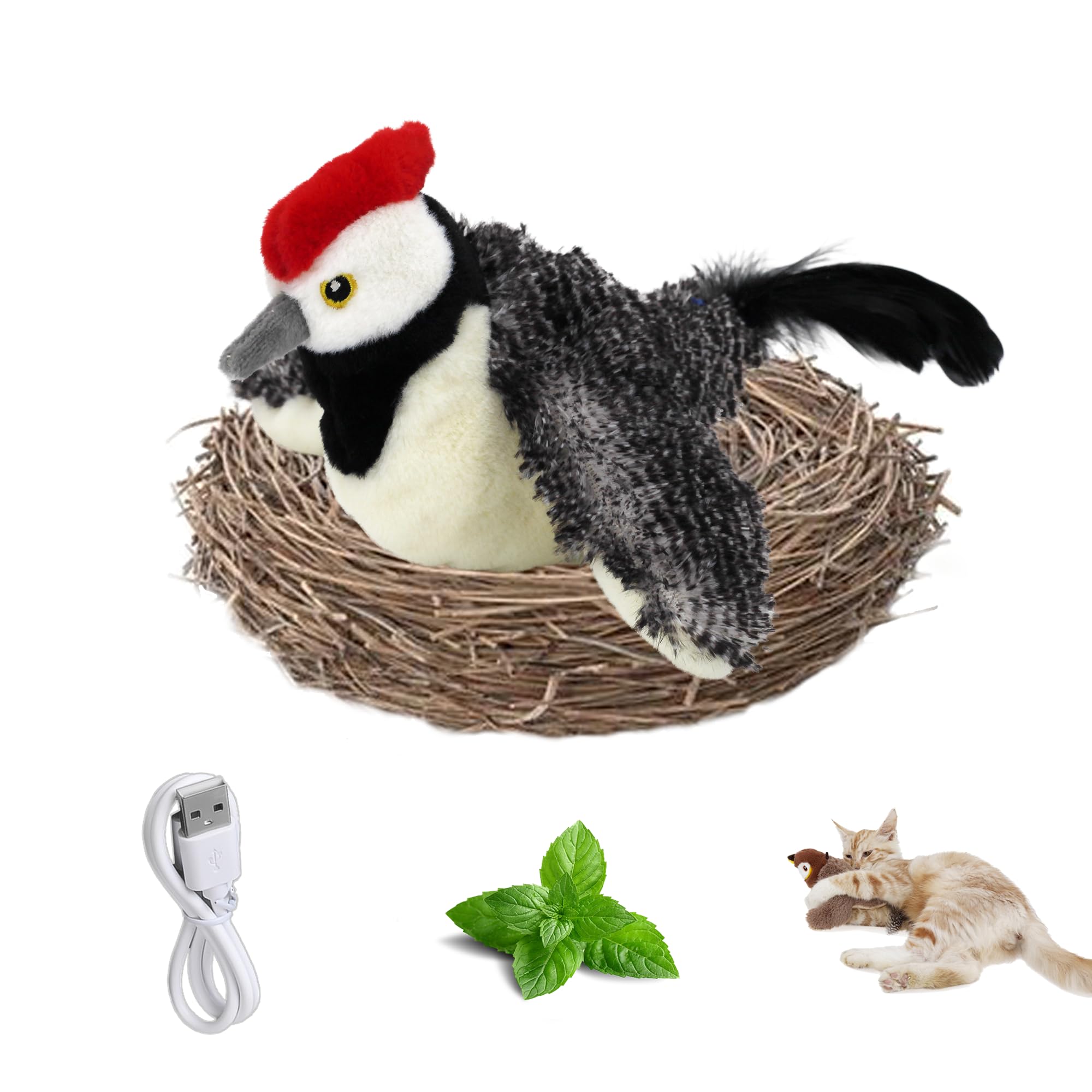 Wagcraze Flapping Bird Cat Toy, Rechargeable Lifelike Interactive Bird Cat Toys for Indoor Cats, Flapping Wings & Lively Chirping, Automatic Catnip Toys for Kitten Cats Self Play, Touch Activated