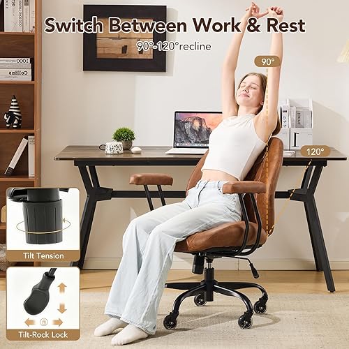 Miniatura 3 de YFO Home Office Desk Chair Office Rubber Casters Ergonomic Computer Chair with Lumbar Support Adjustable Height Rolling Swivel Executive Task