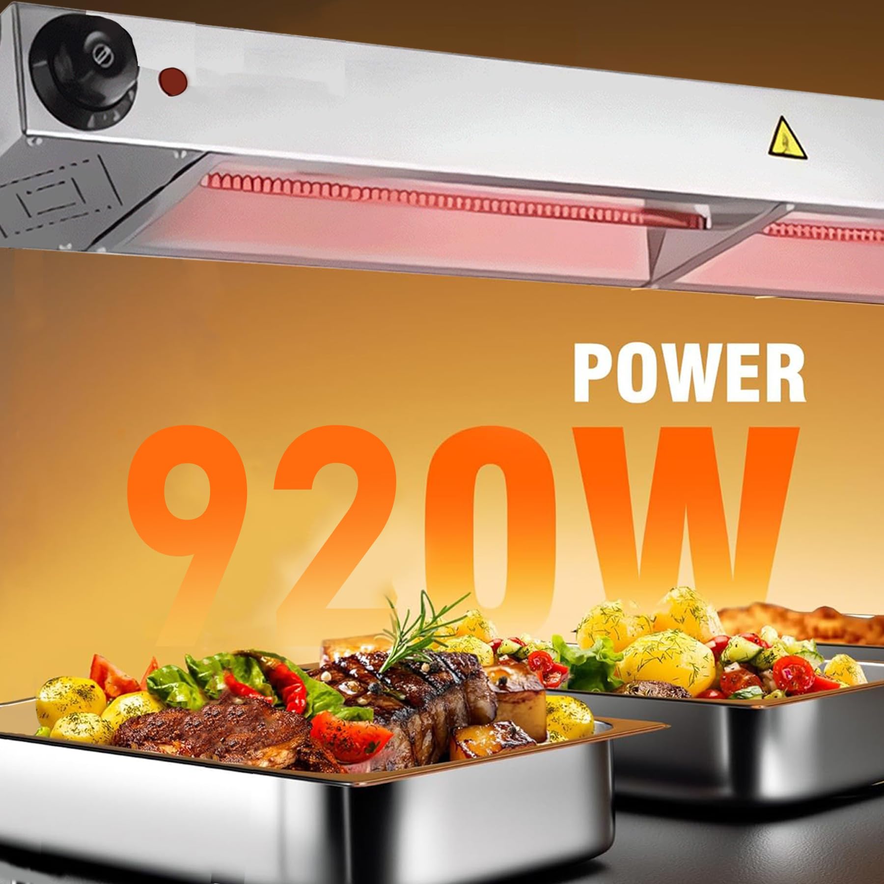 Lampada Riscaldante per Alimenti, Sospeso Lampade Scaldavivande Cucina, Acciaio inox Lampade Riscaldanti Commerciale per Buffet, Cucine e Hotel, Temperatura Regolabile 30-85°C (1PC, 90CM)