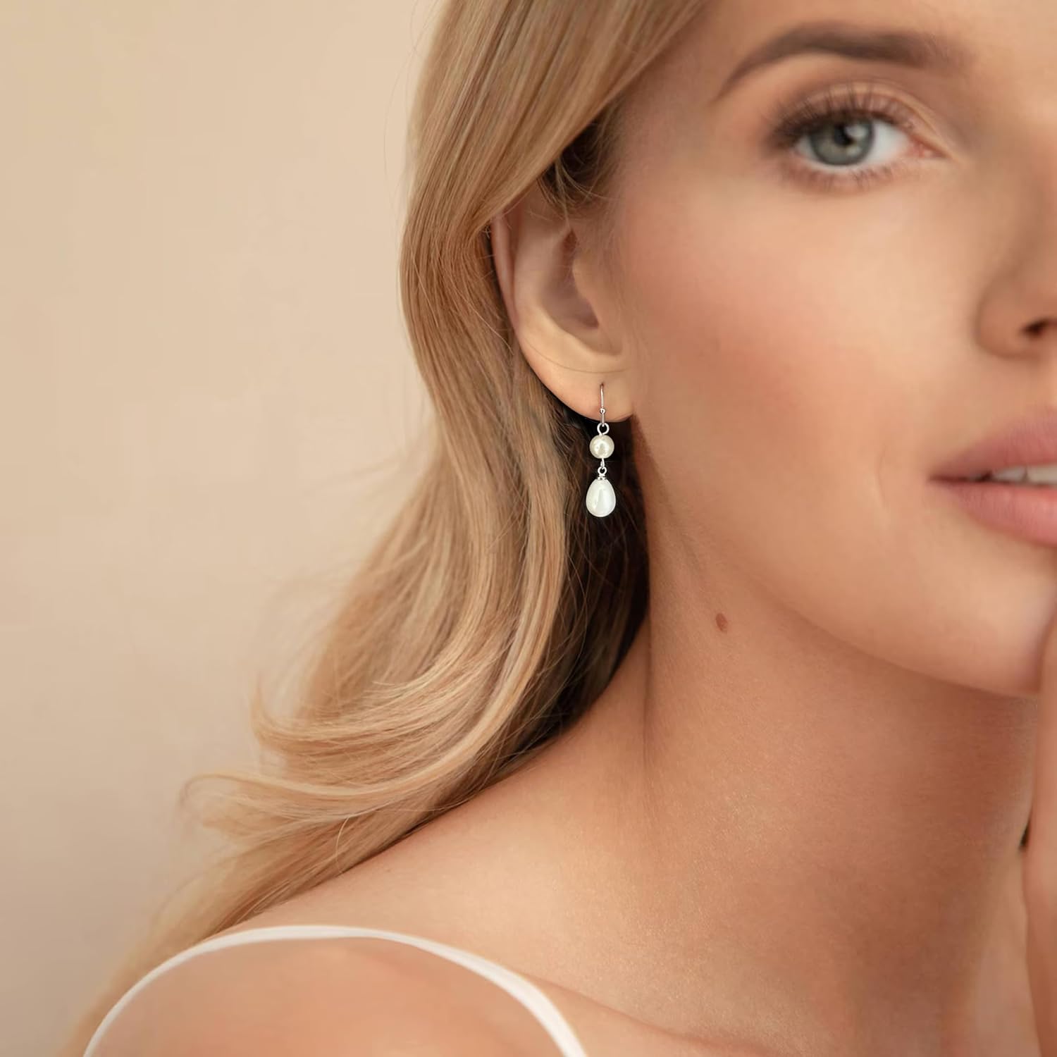 Pearl Earrings for Women 14K Gold Plated/925 Sterling Silver Double Pearl Dangle Drop Earrings for Bridal Wedding Prom Jewelry