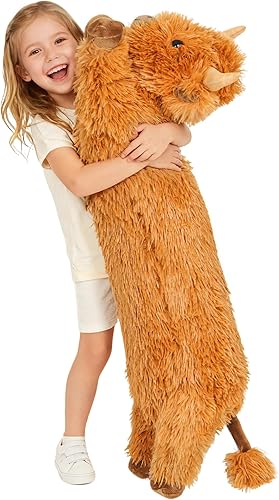 Peluche de vaca de las tierras altas Fanunny de 33 pulgadas, peluche largo de vaca Highland, almohada de cuerpo de ganado para niños y adultos