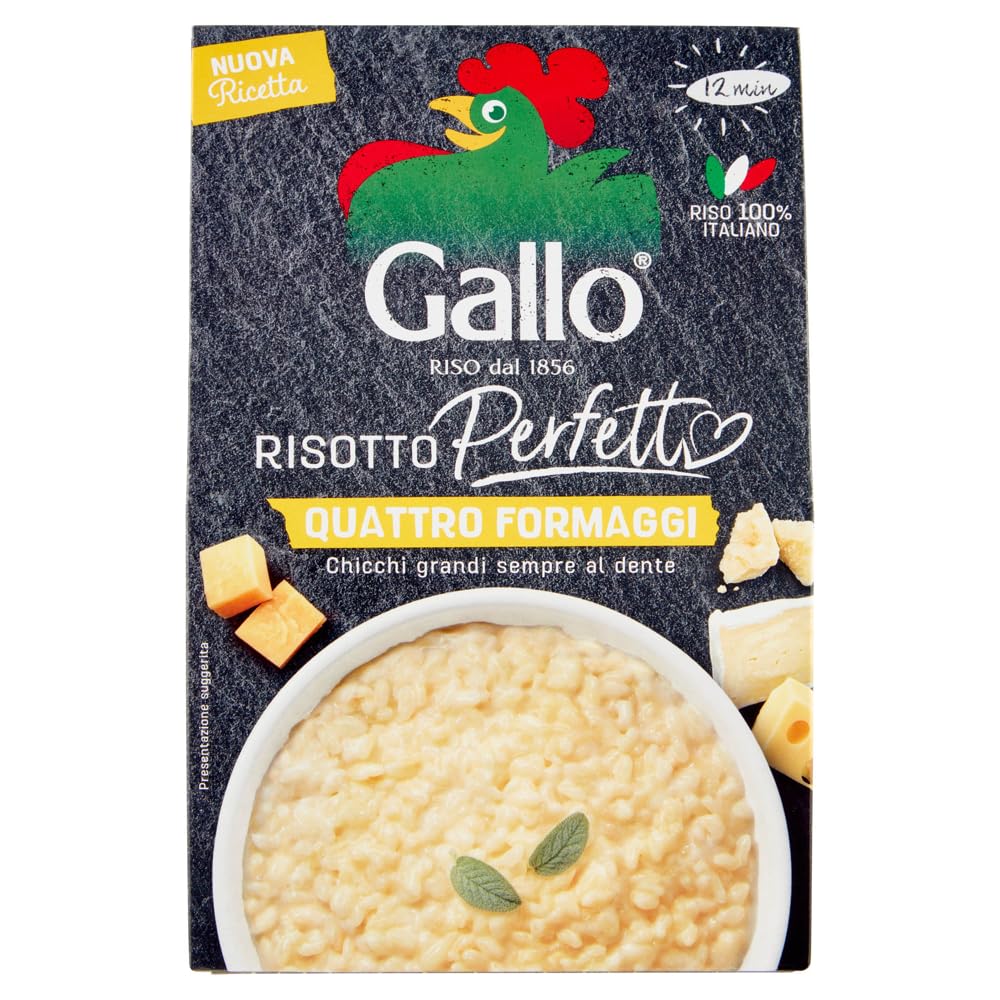 Gallo Risotto Perfetto Quattro Formaggi, preparato per risotto ai quattro formaggi, riso 100% italiano,6x175g + Portachiavi Beni Culinari in Omaggio