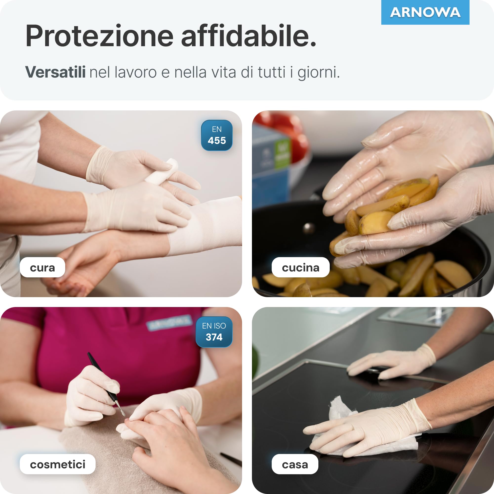 ARNOMED 100x Guanti lattice monouso M Bianco, Guanti monouso senza polvere, Guanti usa e getta resistente, Per meccanico, pulizia casa, alimenti e tattoo XS, S, M, L, XL