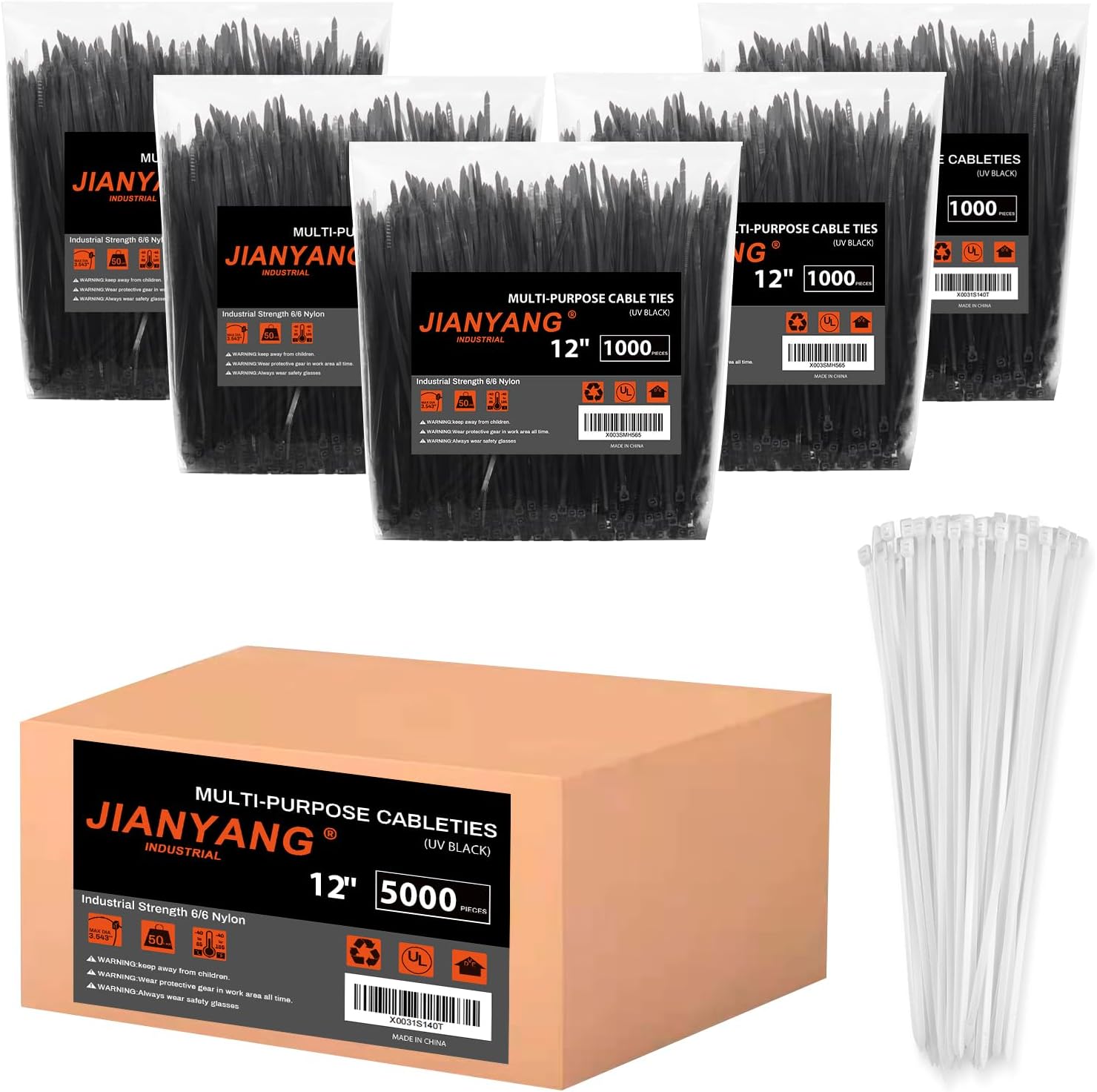 12 Inch Zip Ties (Bulk 1000 Pack Black & 100 Pack White),50LBS Tensile Strength Heavy Duty Cable Wire Ties With Self-Locking Adjustable Durable Nylon Tie Wraps for Indoor Outdoor (10 Pack Mount) : Electronics