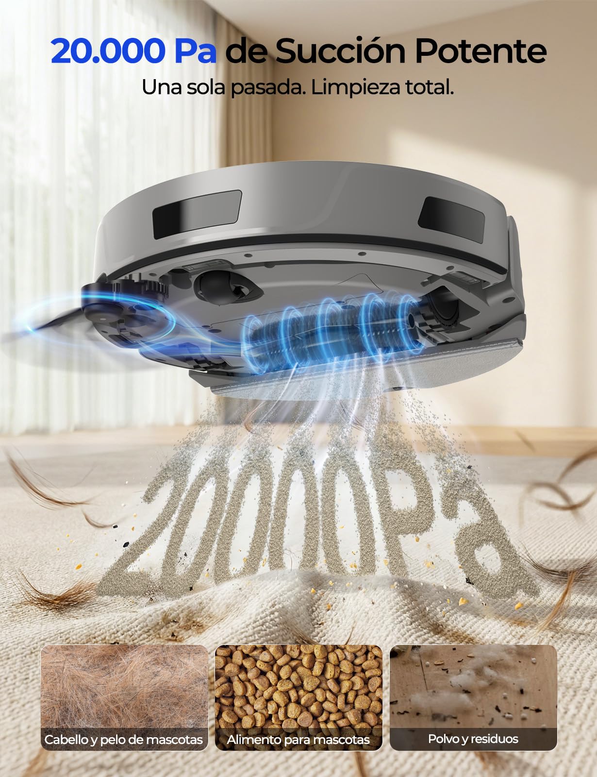 R11 Robot Aspirador y Fregasuelos con Mapeo, 20000Pa, Estación de Vaciado Automático 120 Días, Navegación LiDAR, WiFi App 5G/2.4G, Aspiradora Robot Autocargable para Alfombras/Suelos/Pelos