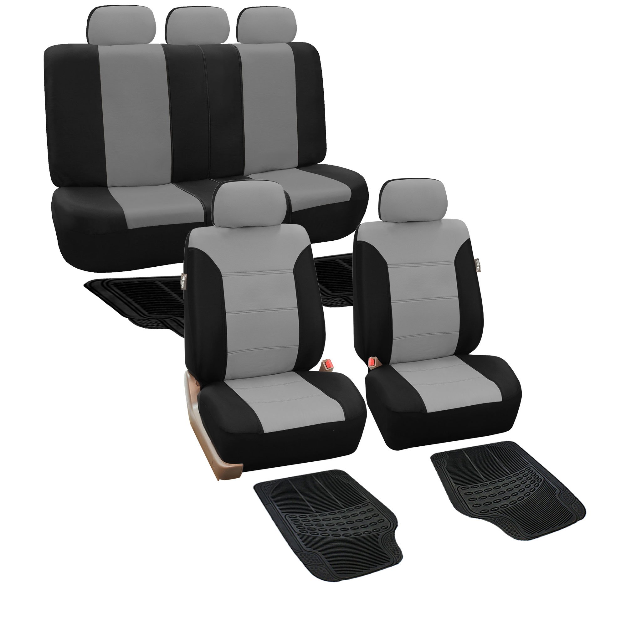 FH Group FB065115 + F11306 Classic Khaki Seat Covers (Gray) Full Set – Universal Fit for Cars Trucks & SUVs