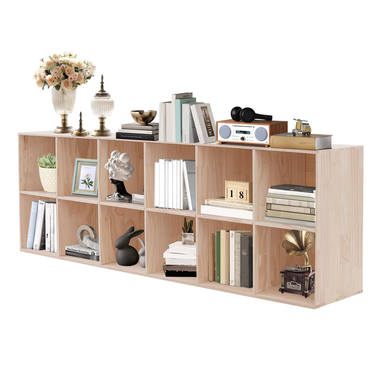 Lemoeyes Cube Storage Cabinet, 12-Compartment Solid Wood Bookcase, Floorstanding Toy Organizer Classroom Furniture for Nursery Study Room Living Room, 71