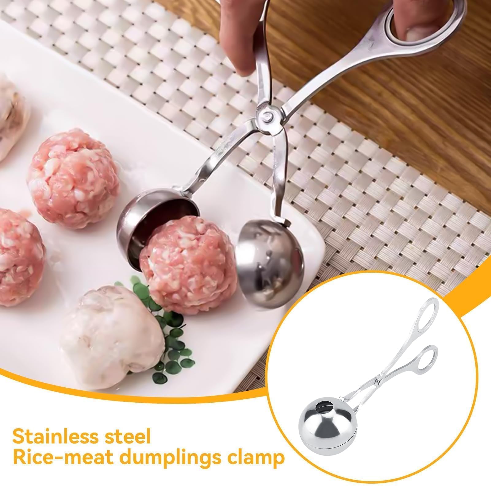 Pince à Boulettes De Viande En Acier Inoxydable – Antiadhésive, Ergonomique – 17,5 Cm, Pour Cake Pops, Glace, Biscuits