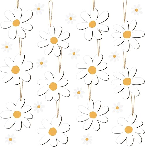 Geetery 36 piezas de adornos colgantes de margaritas boho, para fiesta, margaritas de madera, flores retro, hippie, suministros de fiesta,