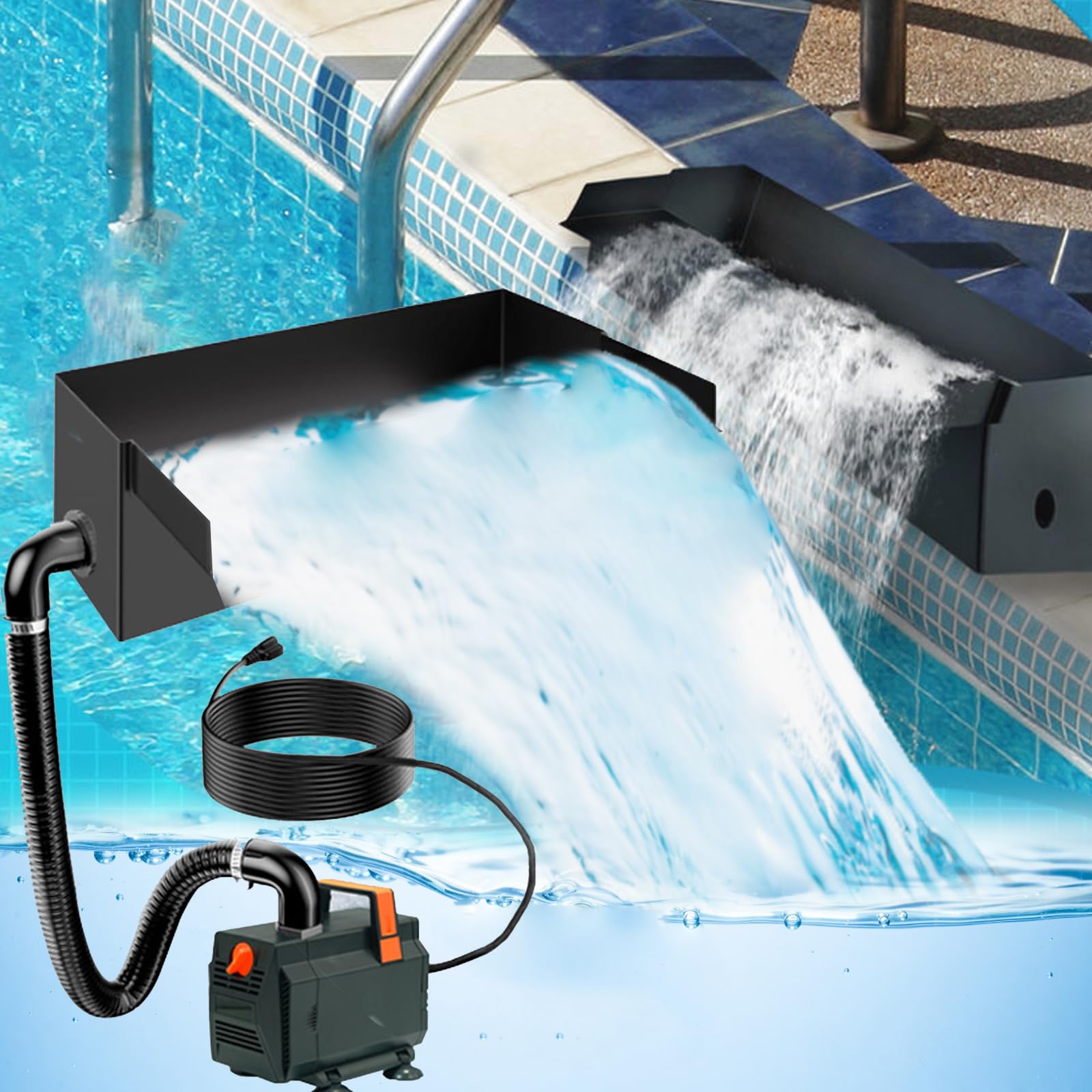 Cascada Estanque Para Jardín, 20CM Juego Para Estanque Acero Inoxidable Fuente Jardín Acero Inoxidable 304 35W (2000 L/H) Con Decoración Cascada EstanqueFuente (20CM)