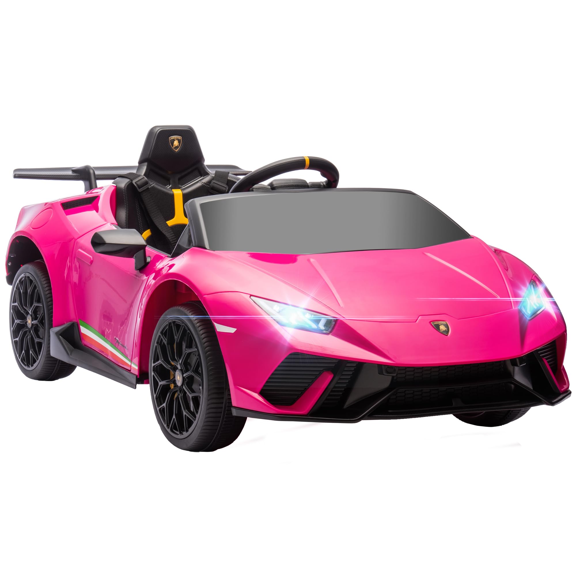Qaba Lamborghini Huracan Licensed 12V Electric Car for Kids, Battery Powered Ride on Car with Parent Remote Control, Spring Suspension, Transport Wheel, Soft Start, LED Lights, Music, Pink