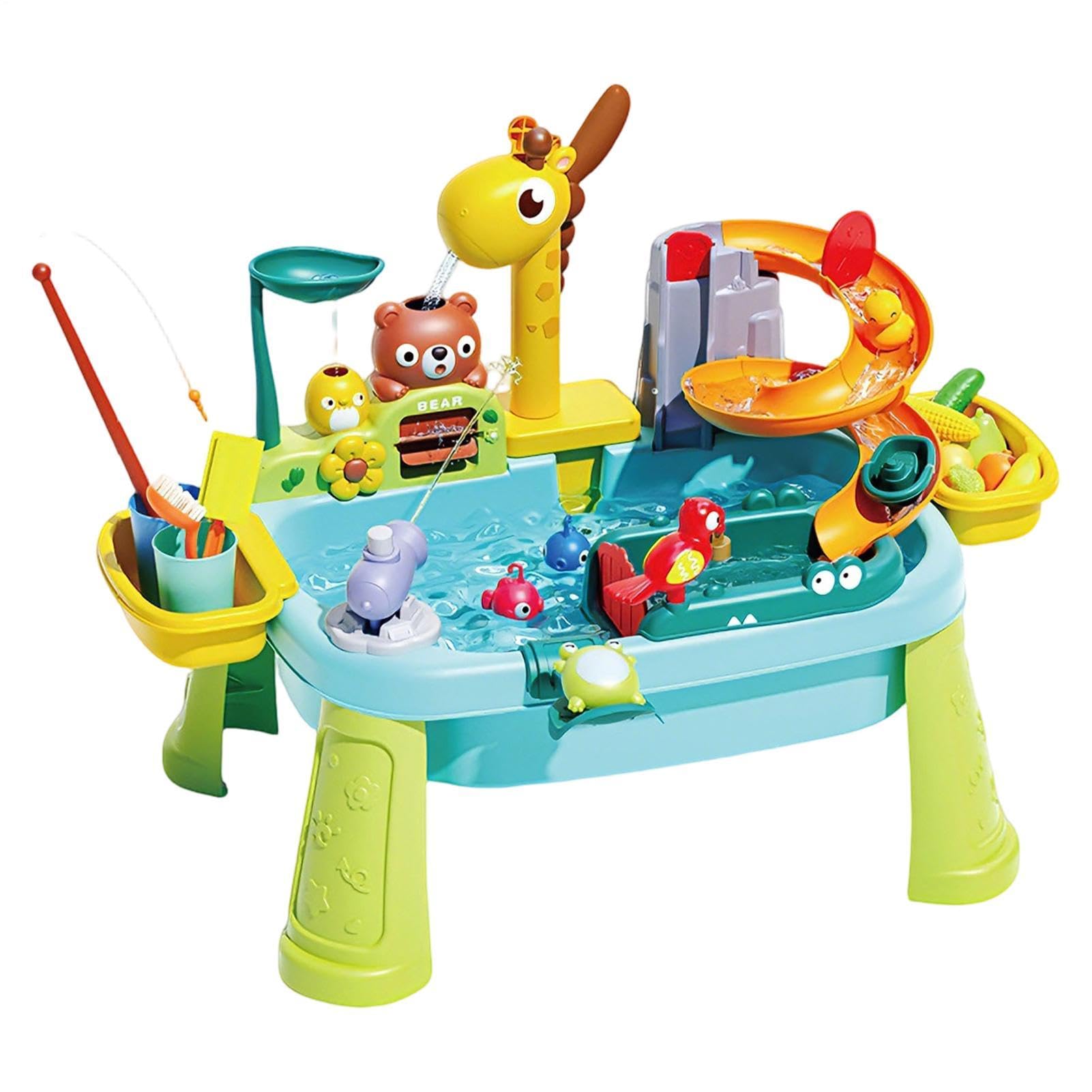 Générique Table d'eau Enfant 1-5 Ans, Évier De Jeu Sensoriel avec Pêche, Robinet Manuel Girafe, 17 Accessoires, Jouet Extérieur/intérieur Garçon Fille en ABS Durable