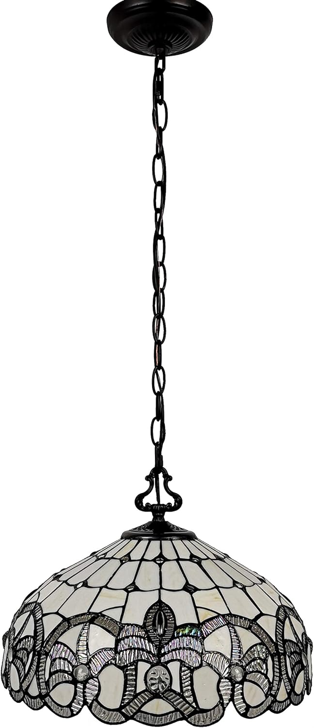Amora Lighting AM294HL16B Tiffany Style White Hanging Lamp Wide, 16", White