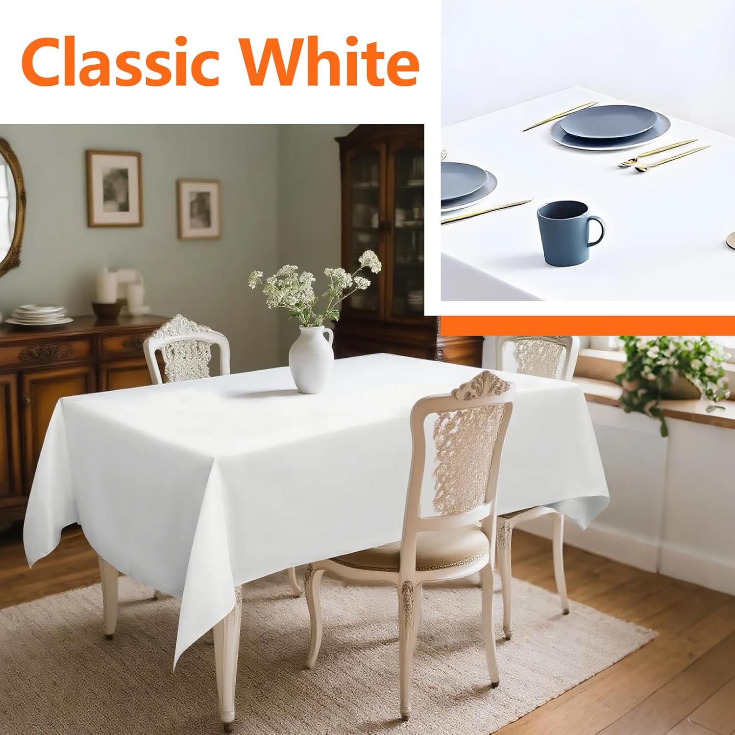 10Pack White Table Clothes,Rectangle Tablecloths for 6 Foot Rectangle Tables,59x102 Inch Wrinkle Resistant Washable Polyester Table Covers,Polyester Tablecloth for Wedding Party Banquet Dining