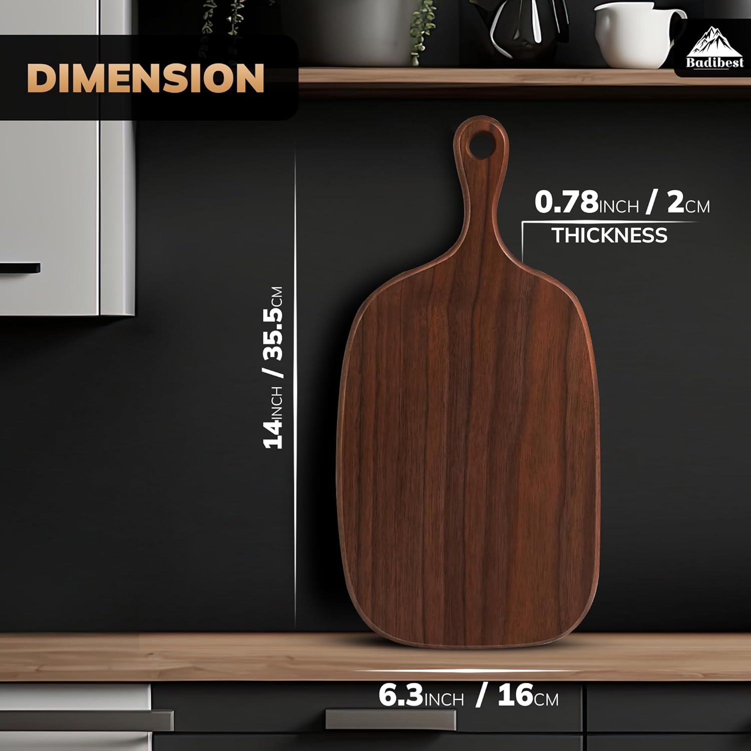 Premium Walnut Wood Cutting Board for Meat, Vegetables & Fruits Eco-Friendly Charcuterie Boards – Natural Wood Cutting Boards for Kitchen Non Toxic – Features Handle & Convenient 14*6.3" Size - Image 4