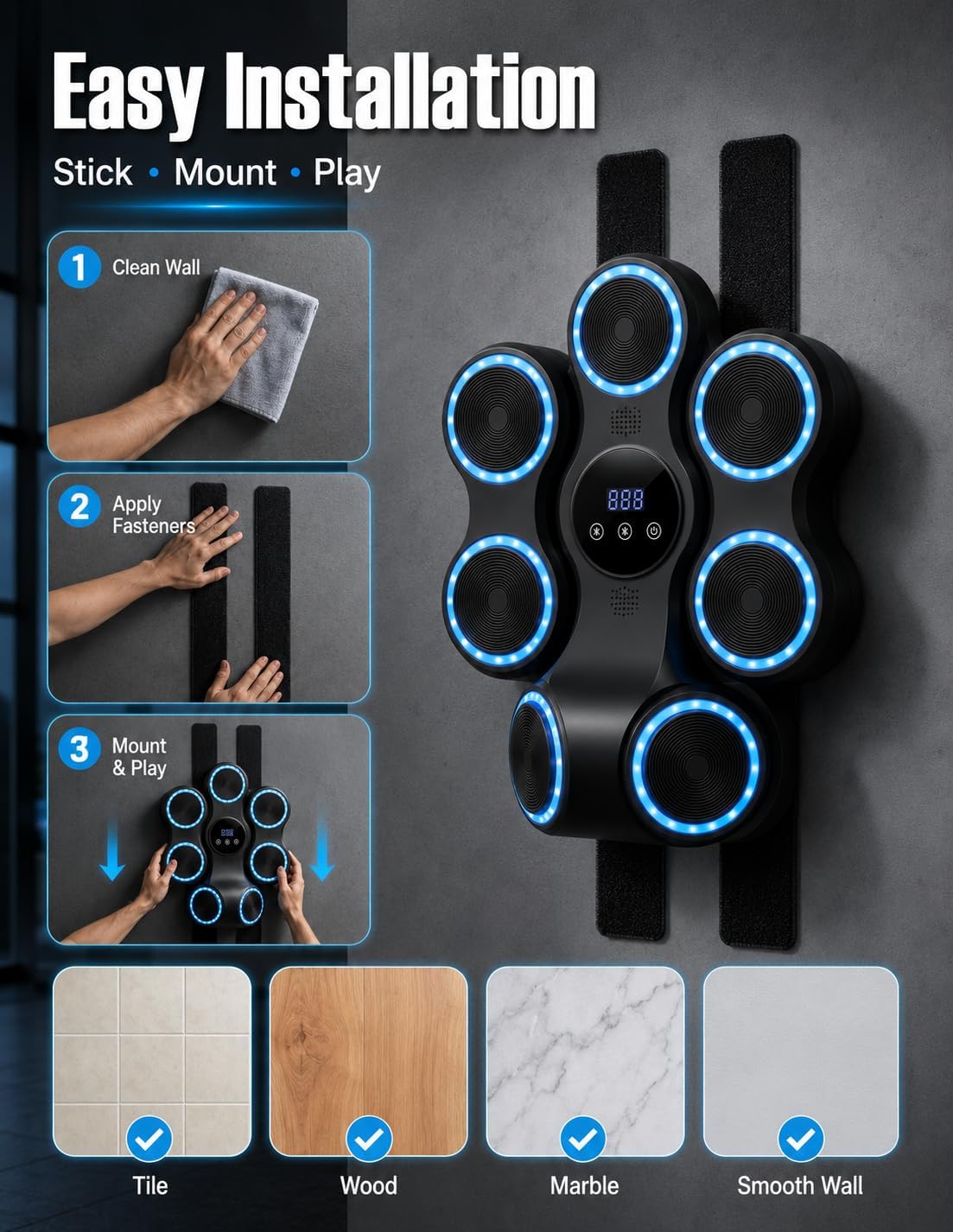 Smart Musical Boxing Machine with Gloves for Stress Relief | Music Boxing Machine for Adults and Kids, Wall Mounted Electronic Boxing Equipment for Home Gym, Punching Bag Workout Gear
