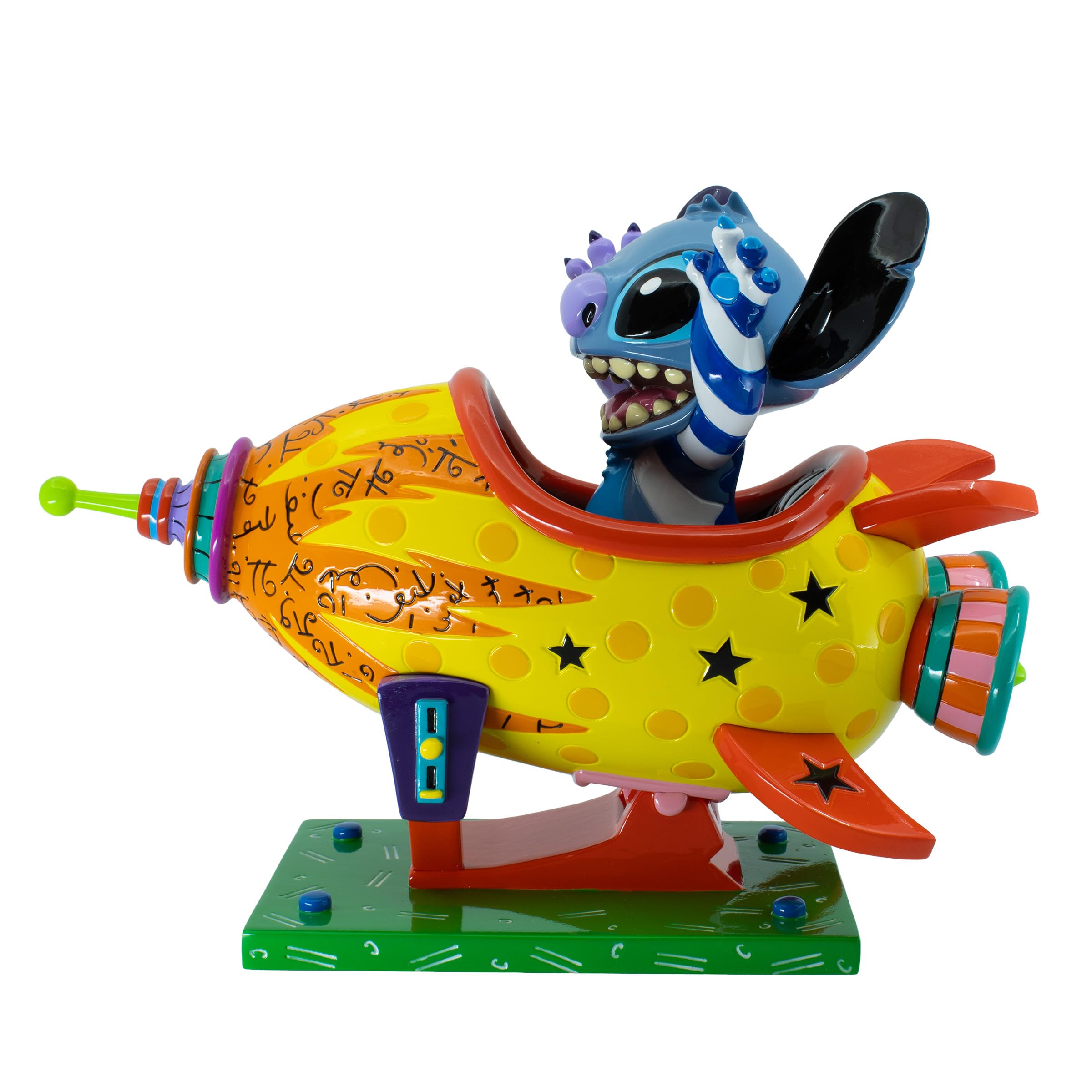 Enesco Disney Britto Stitch Rocket Ship - Statuetta grande da collezione, 16,5 cm, in resina dipinta a mano, scultura spaziale aliena di Romero Britto - stravagante decorazione per la casa e regalo