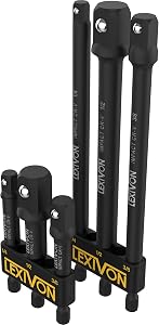 LEXIVON 6-Piece Impact Grade Socket Adapter Set - 3" & 6" Extension Bit with Holder | 1/4", 3/8", and 1/2" Drive, Adapt Your Power Drill to High Torque Impact Wrench (LX-105)