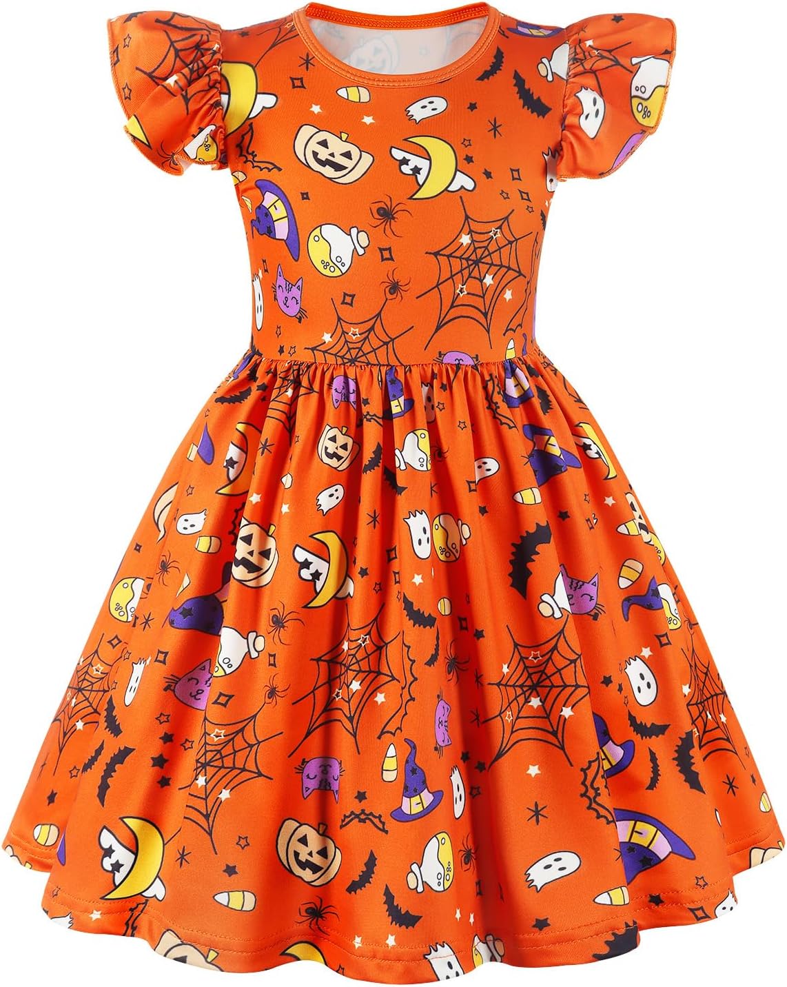 WonderBabe Easter Dresses for Girls Toddler Print School Outfits Flutter Sleeve A-Line Cute Midi Casual Sundress